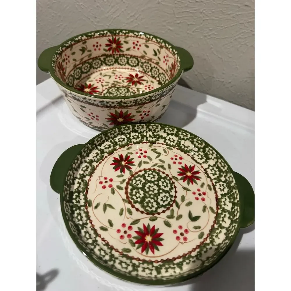 Temptations Old World Poinsettia 1 Qt Round Bowl Set
